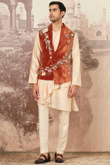 The Sienna Rust Velvet Embroidered Kurta Bundi Set