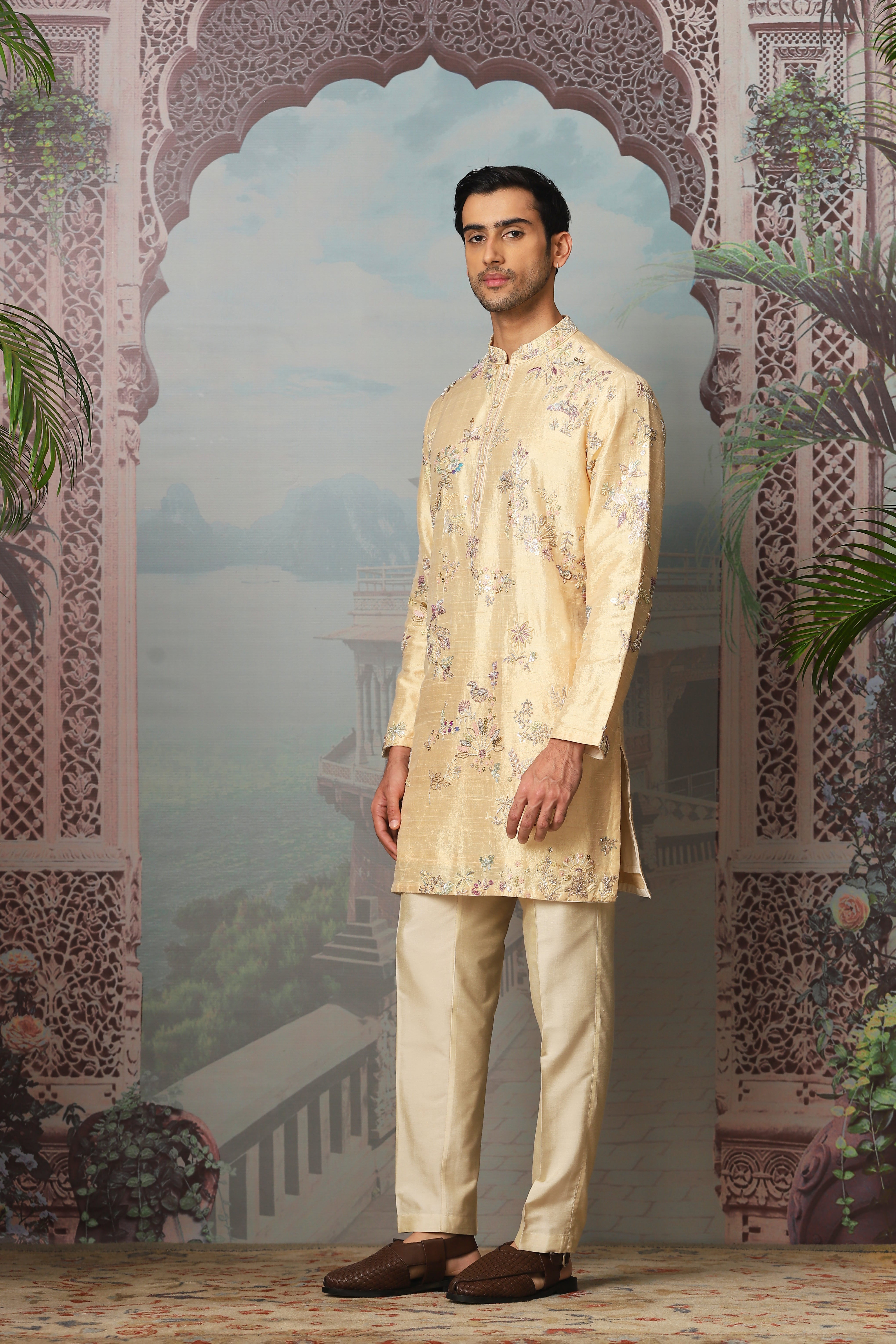 Amber Grace Raw Silk Embroidered Kurta Set