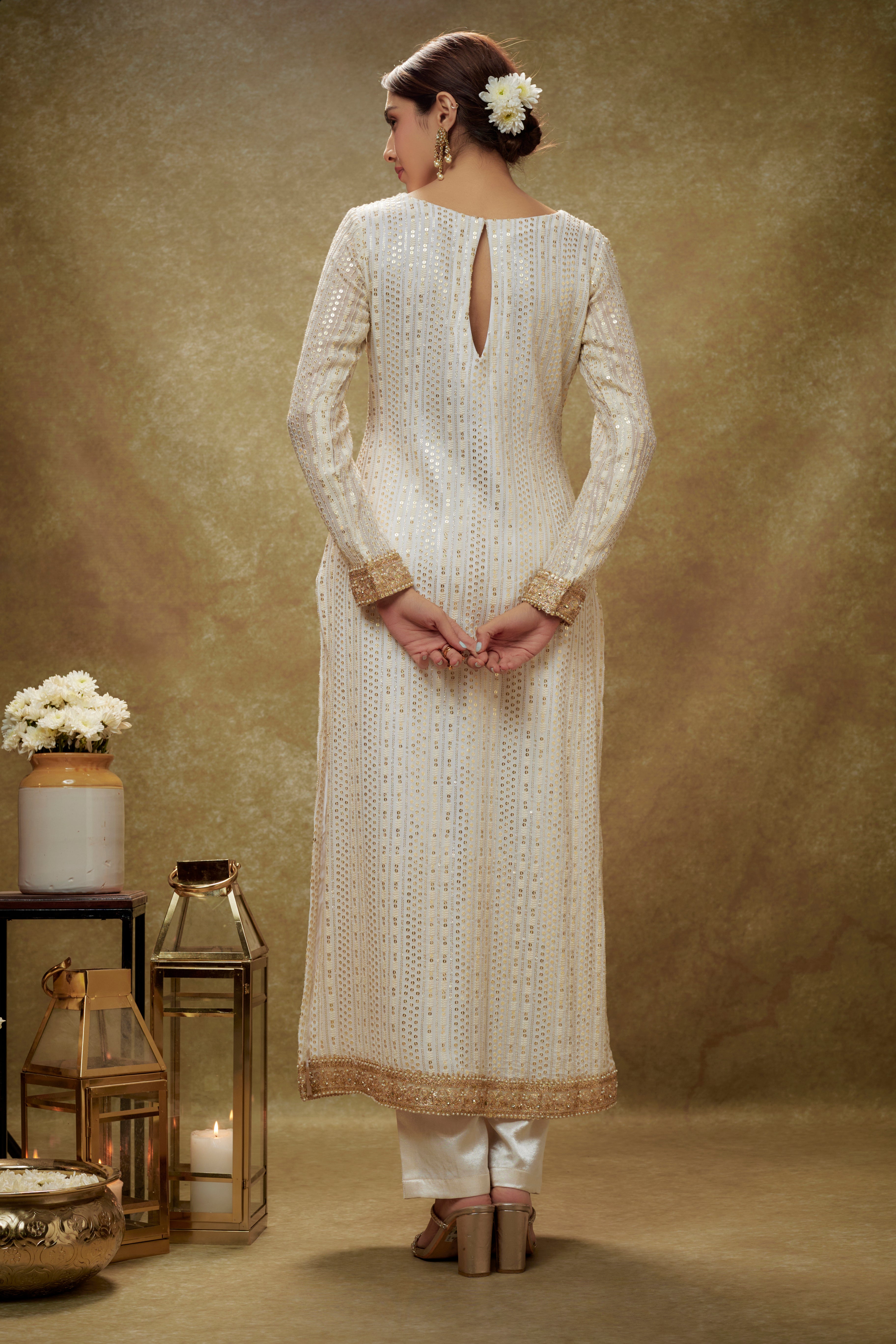 Ivory & gold sequin Kurta pants set