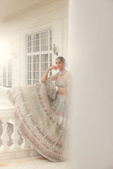 Dusty Firoza embroidered lehenga