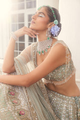 Dusty Firoza embroidered lehenga