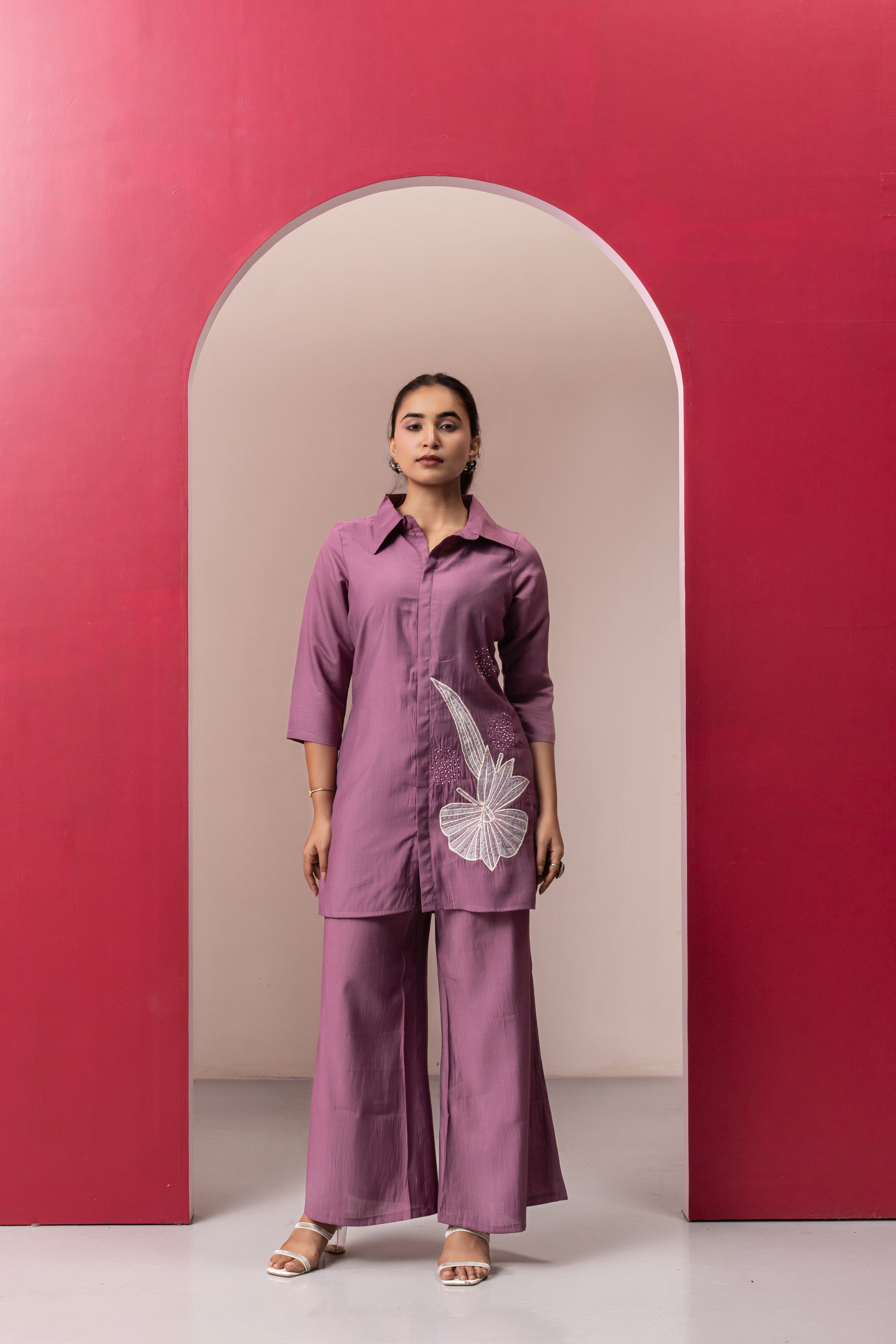 MAUV COTTON EMBROIDERD CO-ORD SET