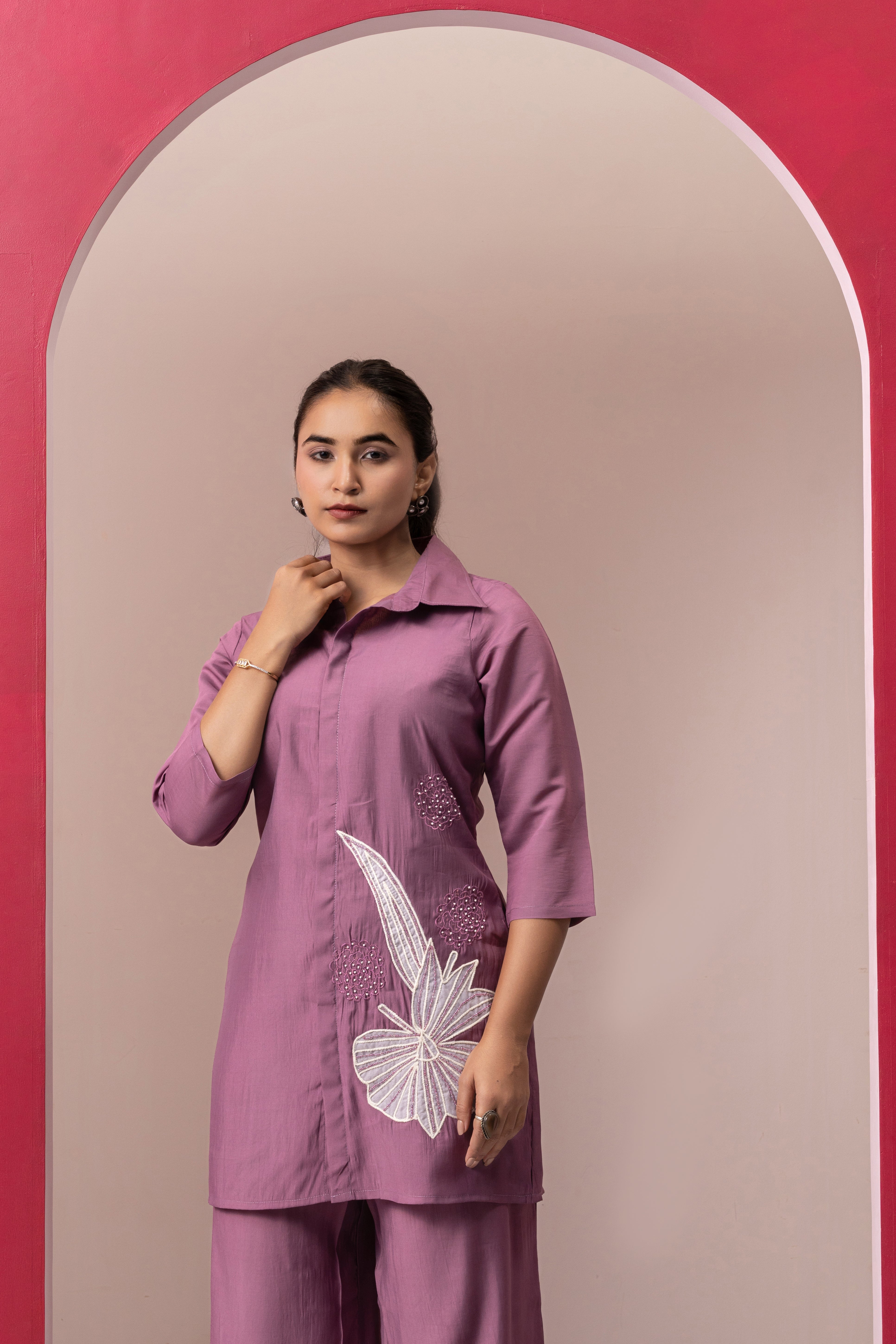 MAUV COTTON EMBROIDERD CO-ORD SET