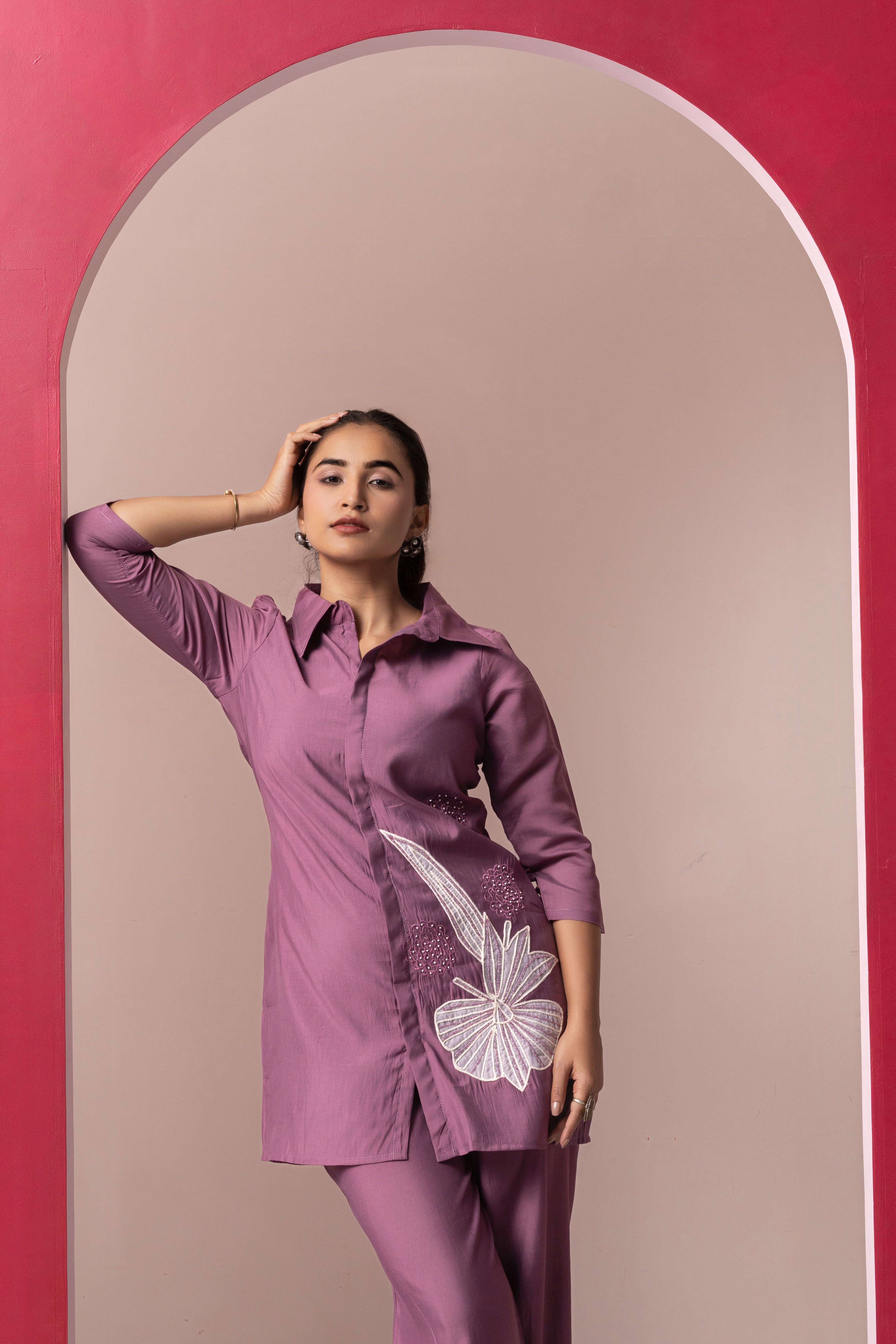 MAUV COTTON EMBROIDERD CO-ORD SET