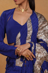 Blue Crinkle Gota Sari