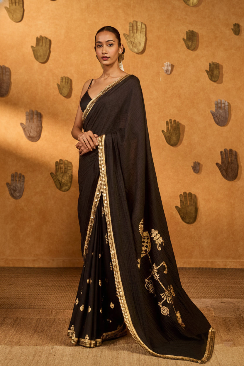 BLACK WISHDROP GOTA SAREE