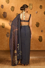 NAVY BLUE SNOW LIGHT STITCHED SAREE