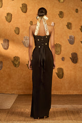 BLACK HEARTBEAT DRAPED CORSET SET