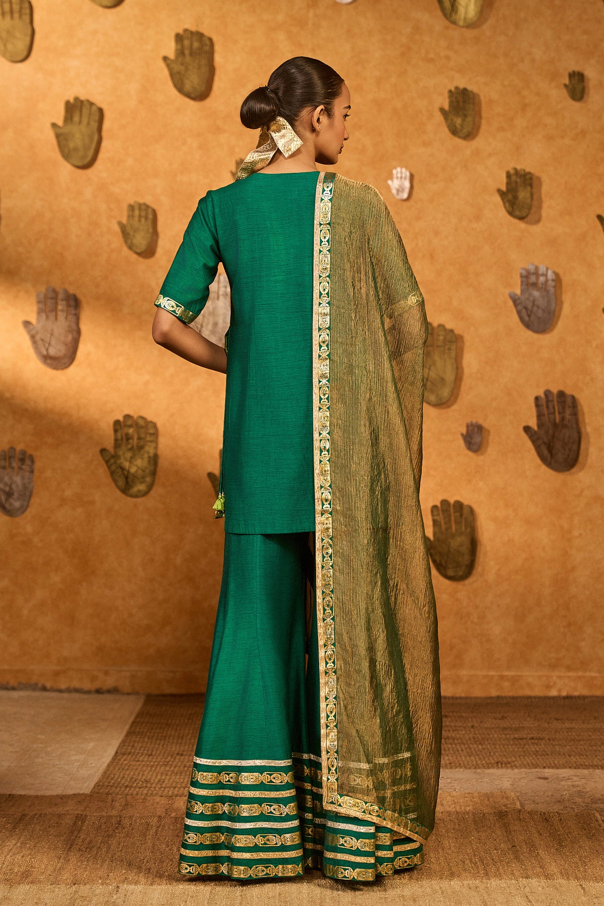 GREEN GILDED SHARARA SET