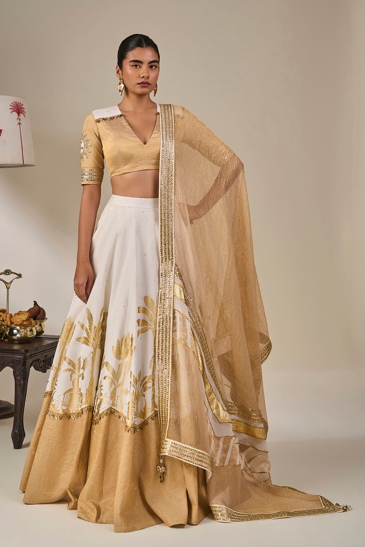 Ivory Backwater Postcard Lehenga Set