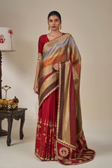 Red Tropical Stardust Saree