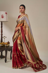 Red Tropical Stardust Saree