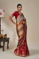 Red Tropical Stardust Saree