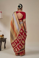 Red Tropical Stardust Saree