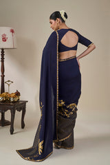 Blue Backwater Postcard Stripe Saree