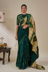 Bottle Green Celestial Moonfall Crush Saree