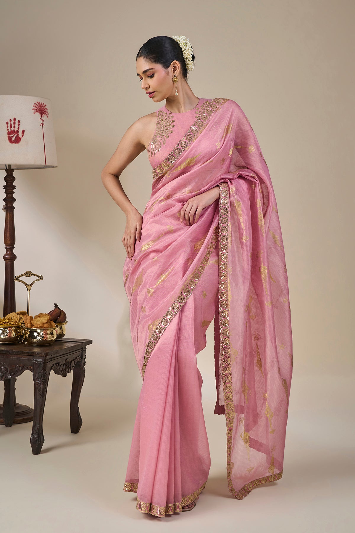 Pink Kochi Counch Saree