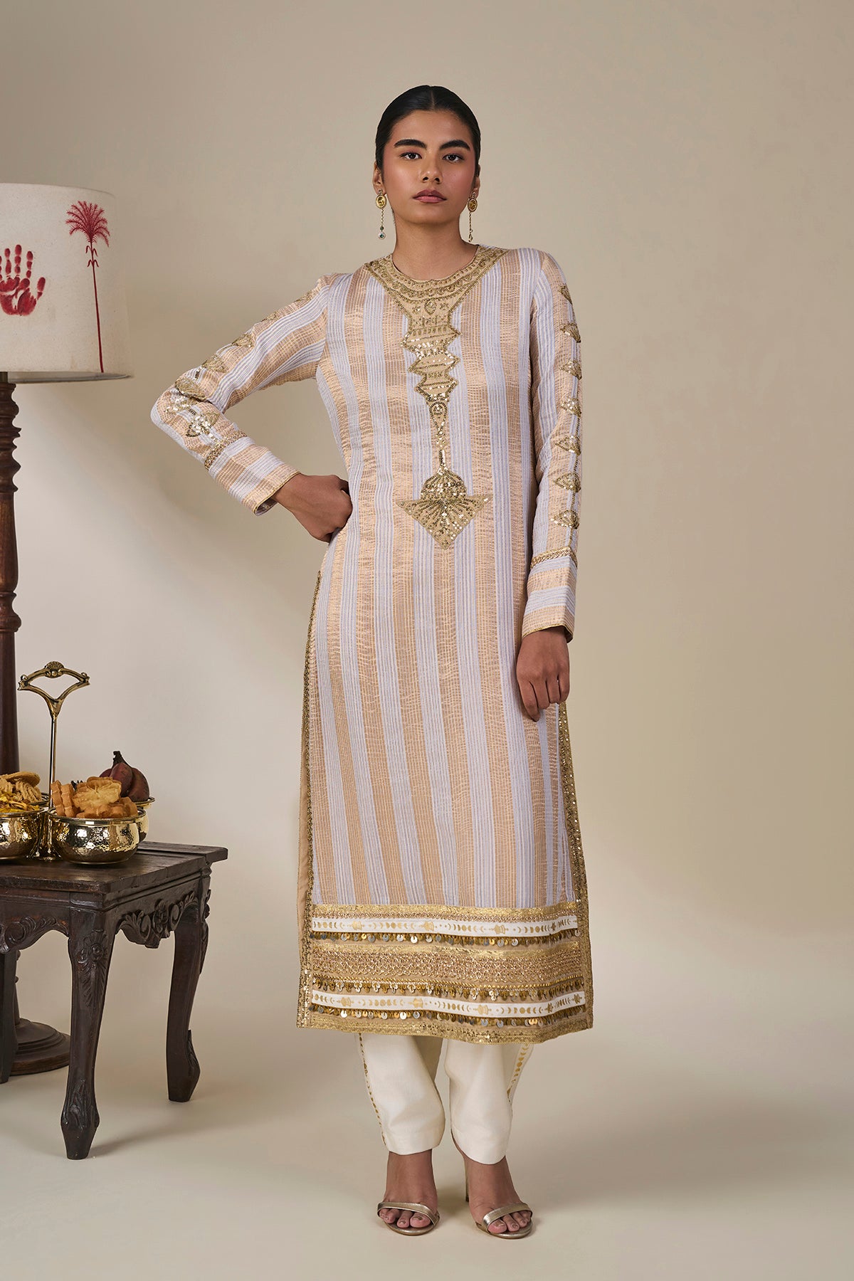 Lilac Cosmic Ascent Stripe Kurta Set