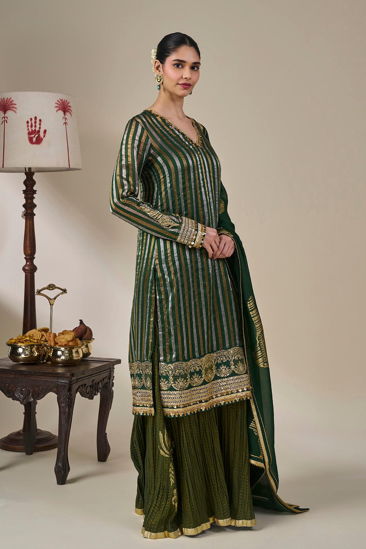 Green Kera Palm Anarkali Set