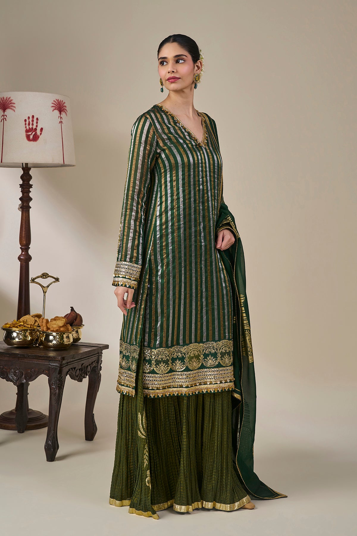 Green Kera Palm Anarkali Set
