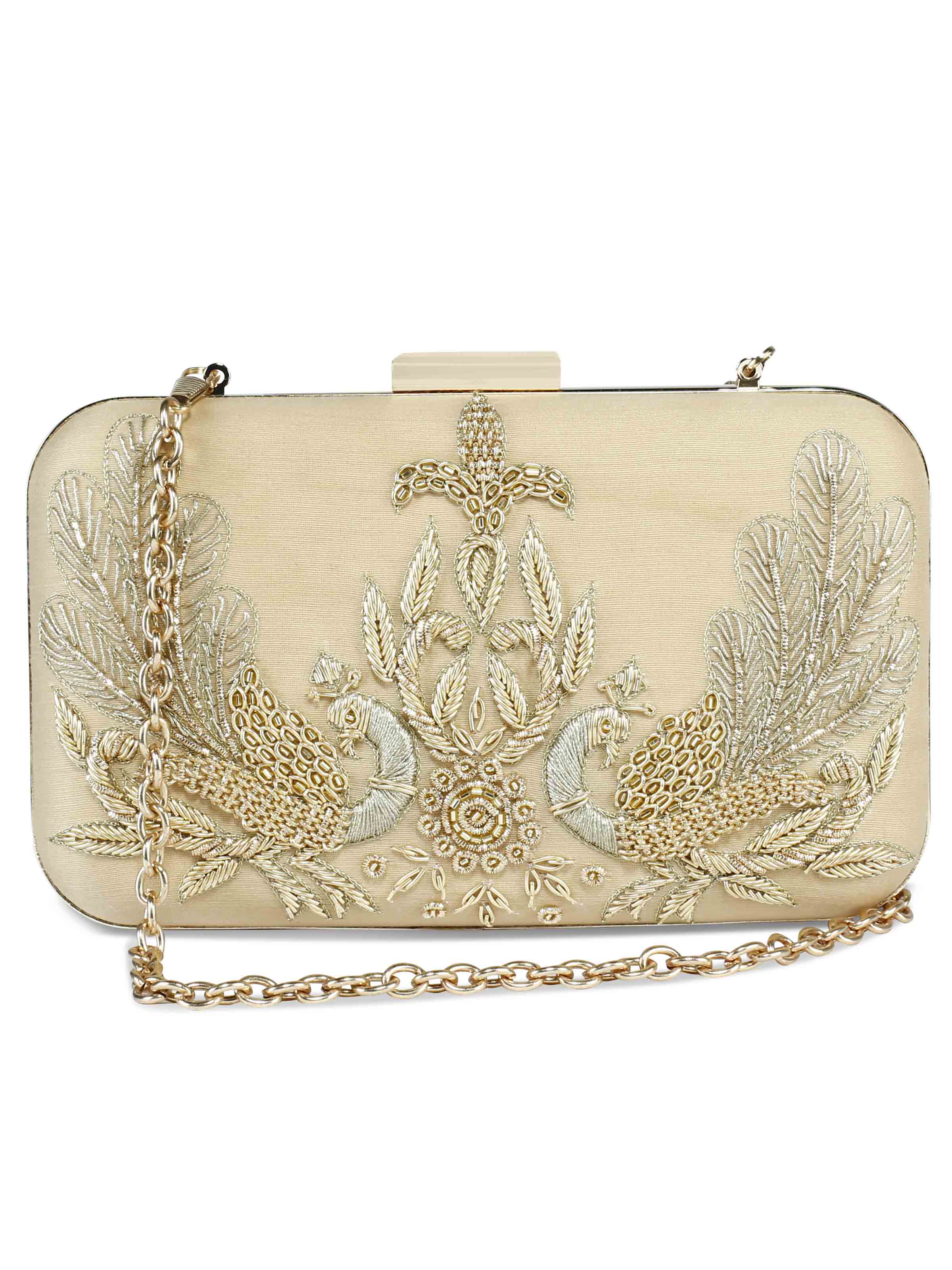 Golden peacock clutch