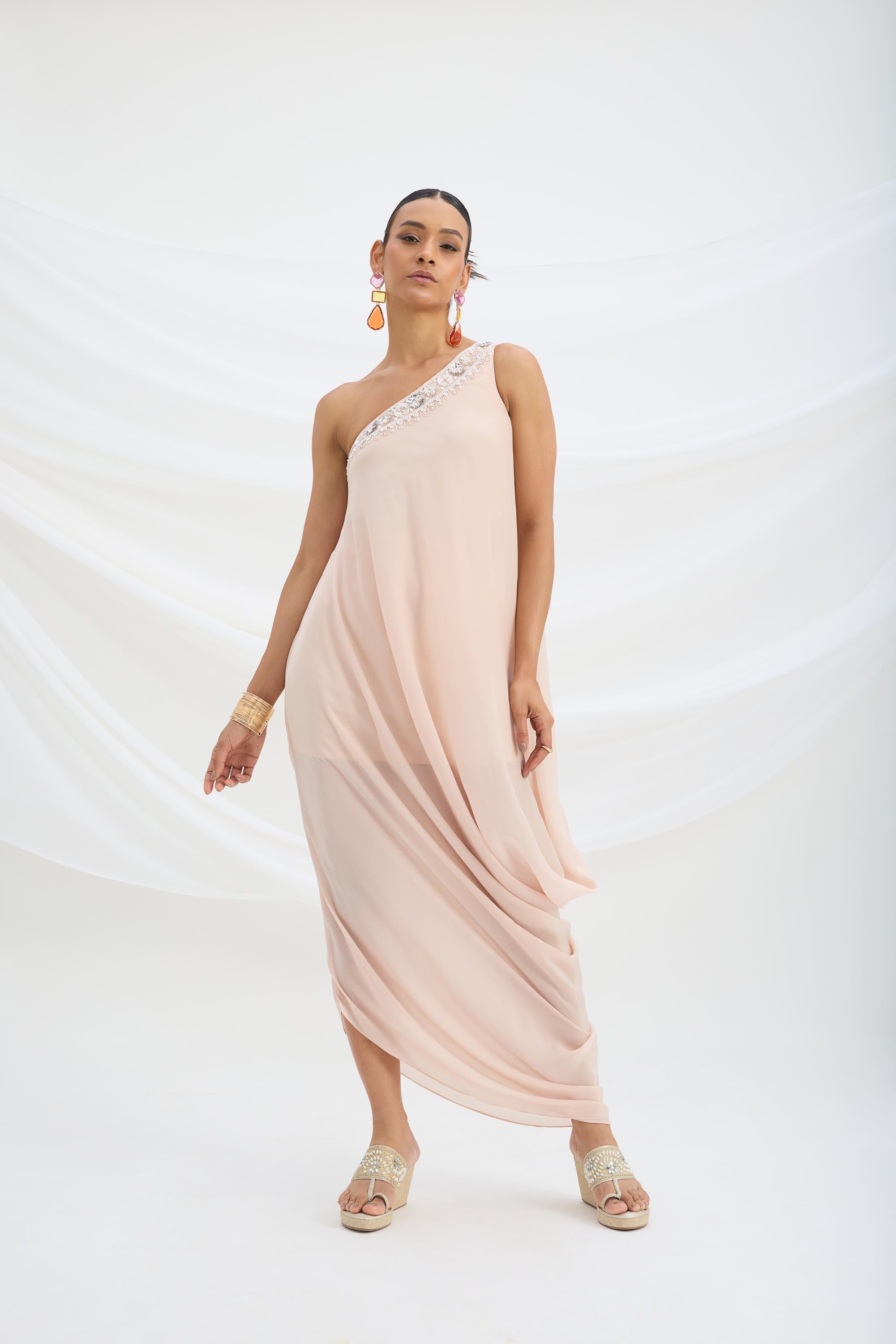 ONE SHOULDER DRAPE DRESS