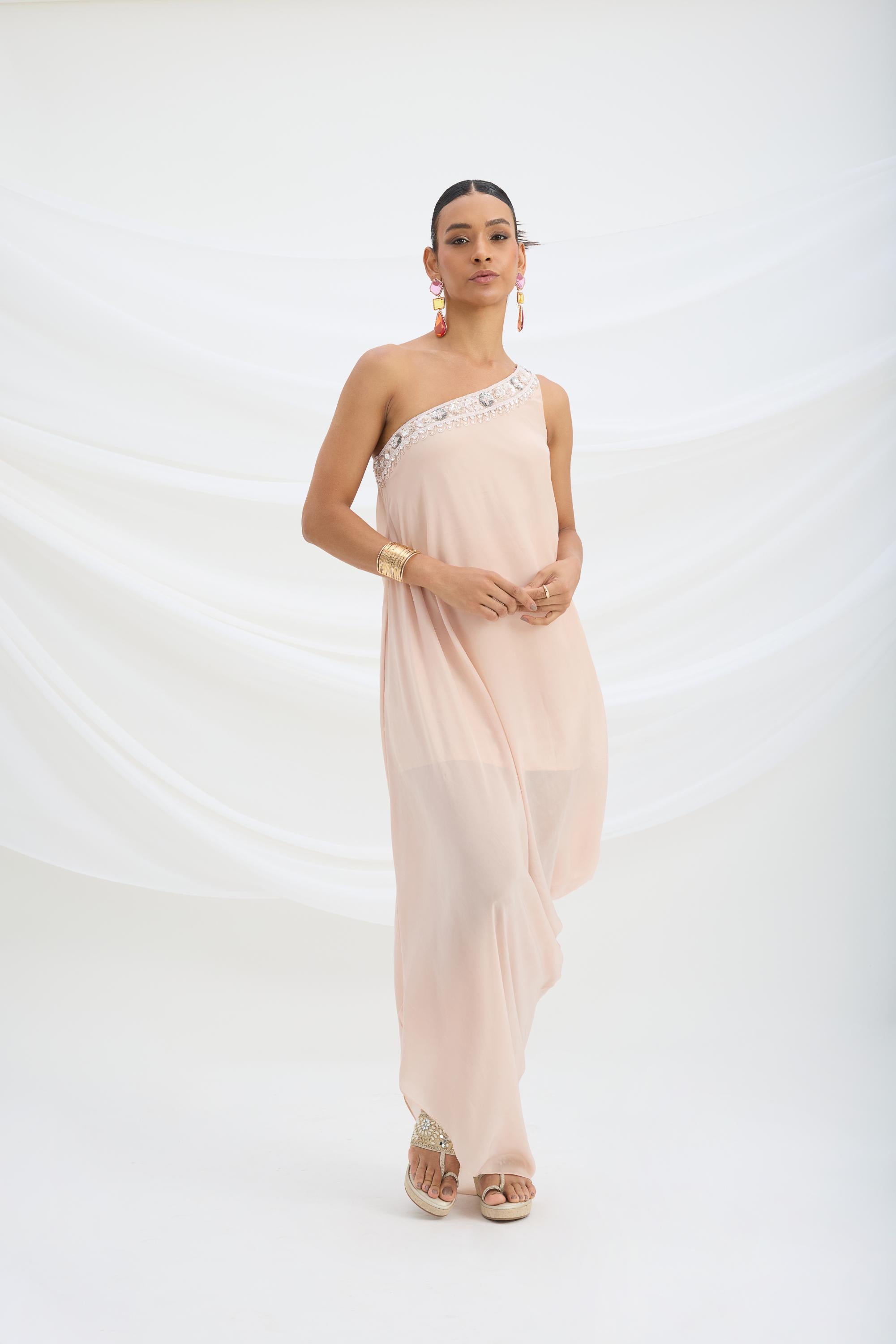 ONE SHOULDER DRAPE DRESS