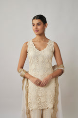 Ivory sequin and thread georgette kurta sharara set