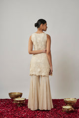 Ivory sequin and thread georgette kurta sharara set