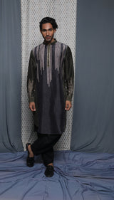 Olive grey shaded printed kurta