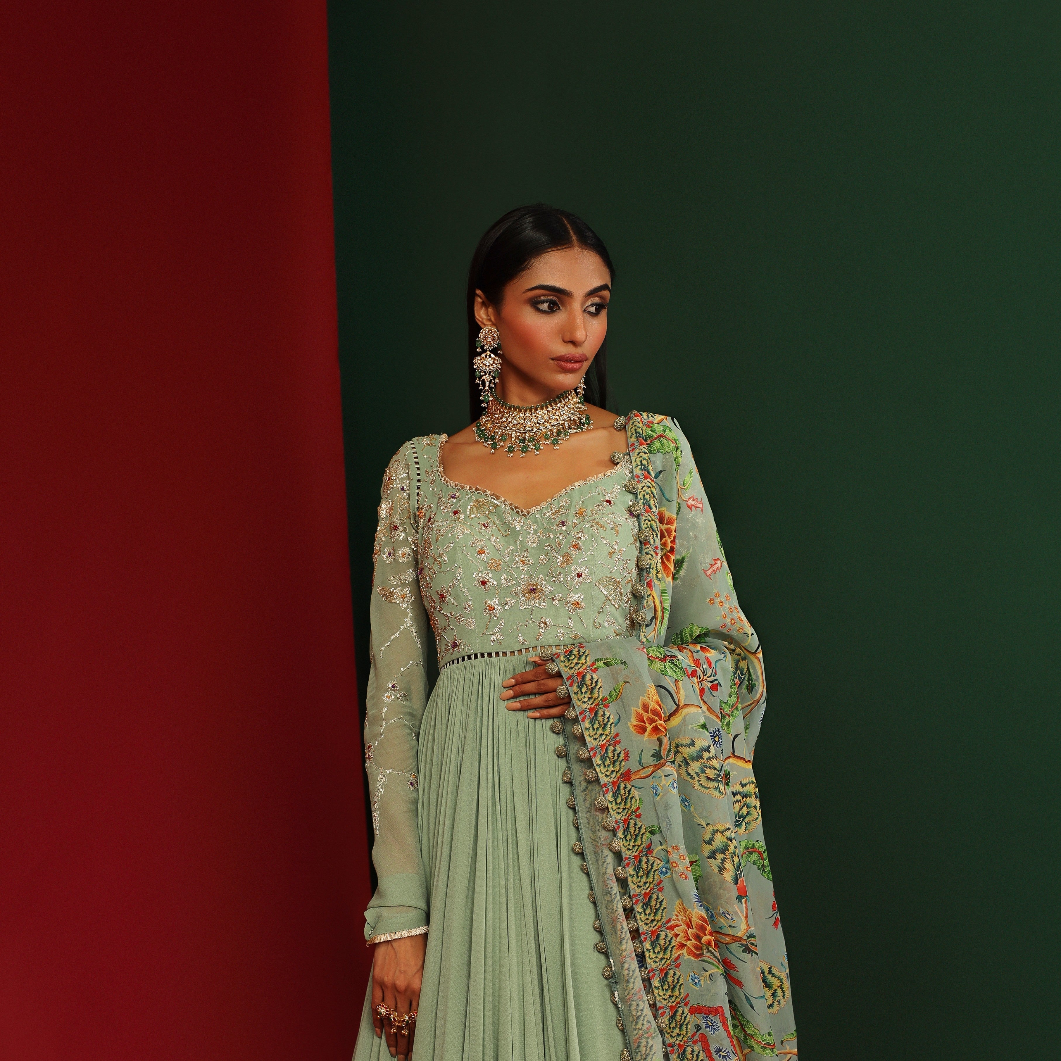 Jade embroidered anarkali set