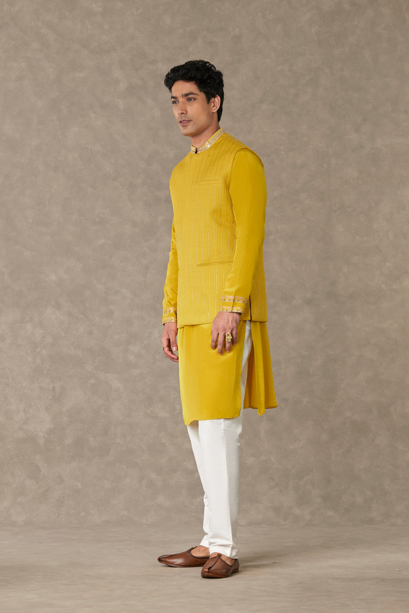 Corn Yellow Tissue Bandi and Kurta Set