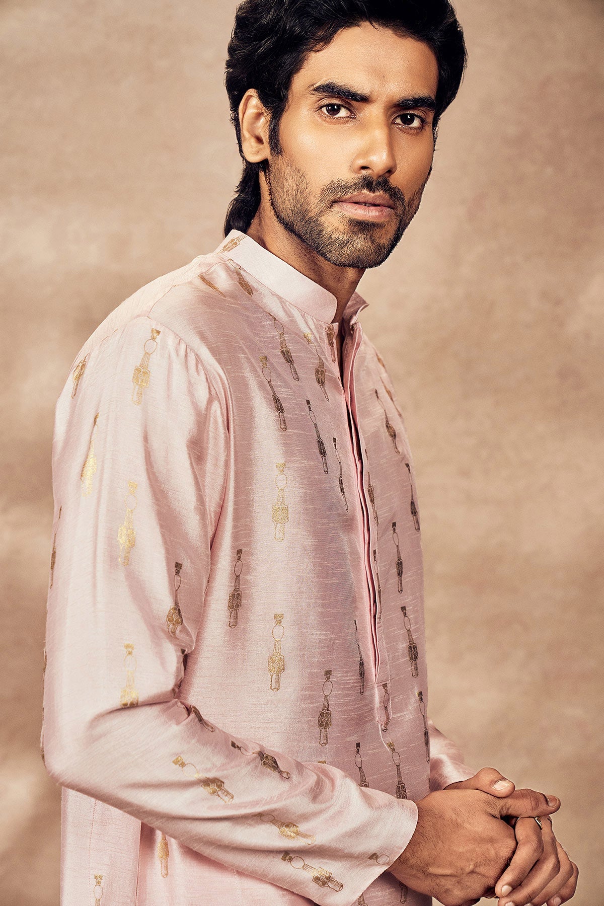 BABY PINK TRIBAL PILLAR KURTA