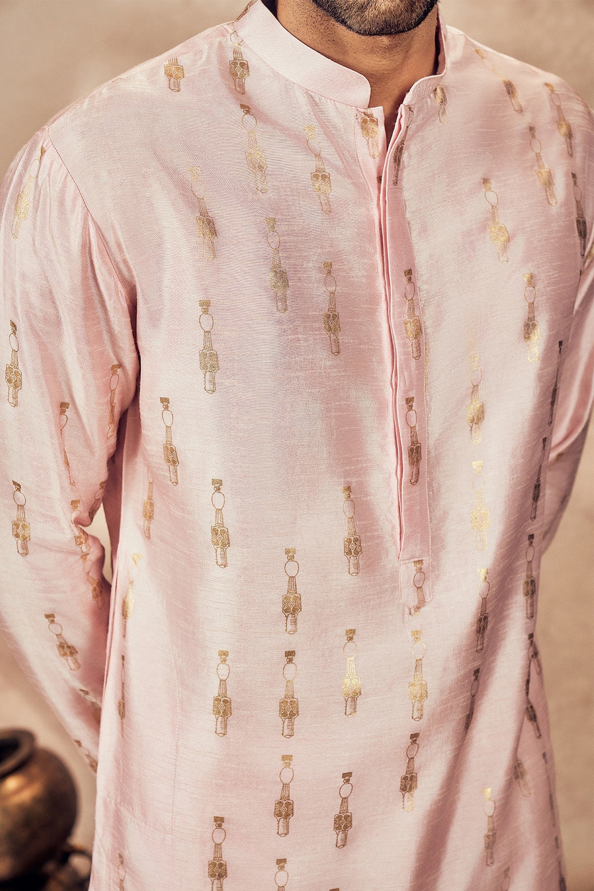 BABY PINK TRIBAL PILLAR KURTA