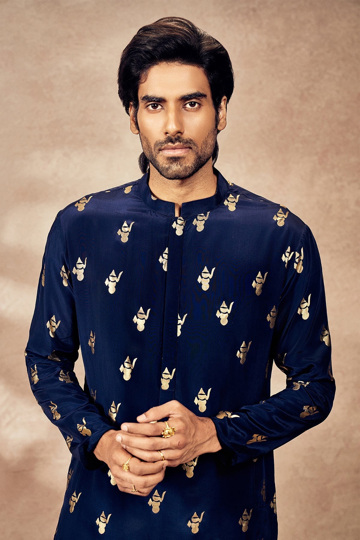 BLUE GANESHA FOIL KURTA