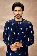 BLUE GANESHA FOIL KURTA