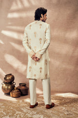 IVORY TRAVELLER'S PALM JACQUARD KURTA SET