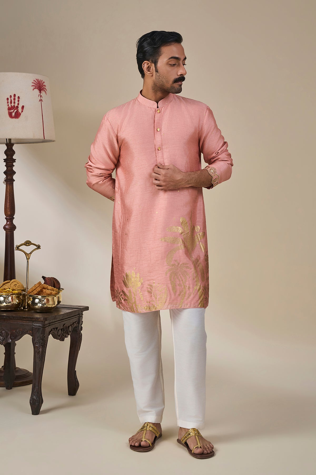 Salmon Pink Backwater Postcard Kurta