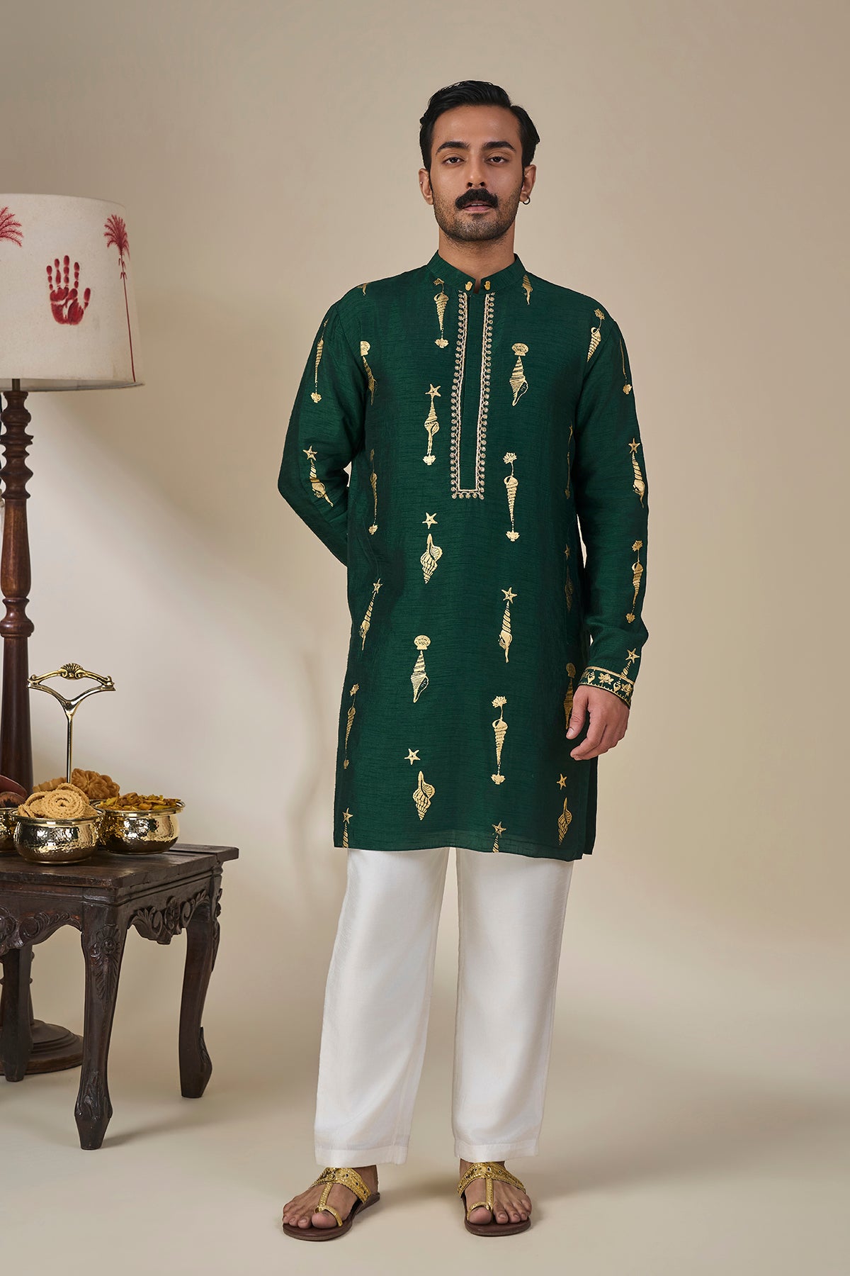 Bottle Green Kochi Conch Kurta