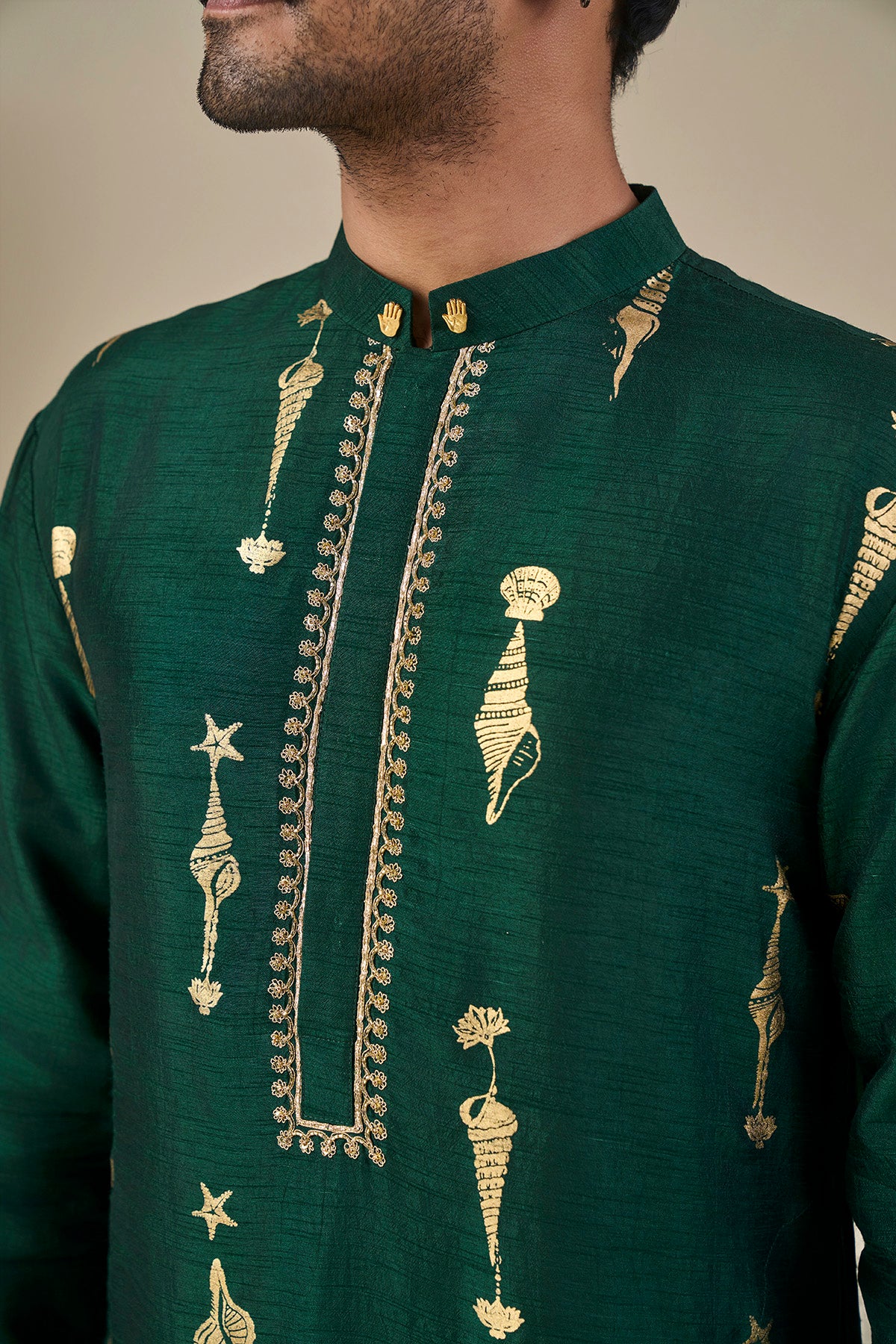 Bottle Green Kochi Conch Kurta Set