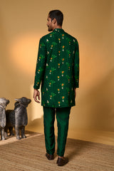 Bottle Green Tropical Kurta Set