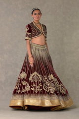 Wine 'Dil- Chidiya' Lehenga Set