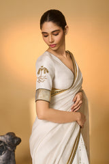 White Moonfield Gota Embroidered Saree