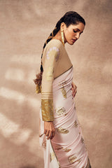 Beige And Pink Traveler's Palm Saree