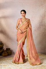Peach Palm Blooms Tissue Saree