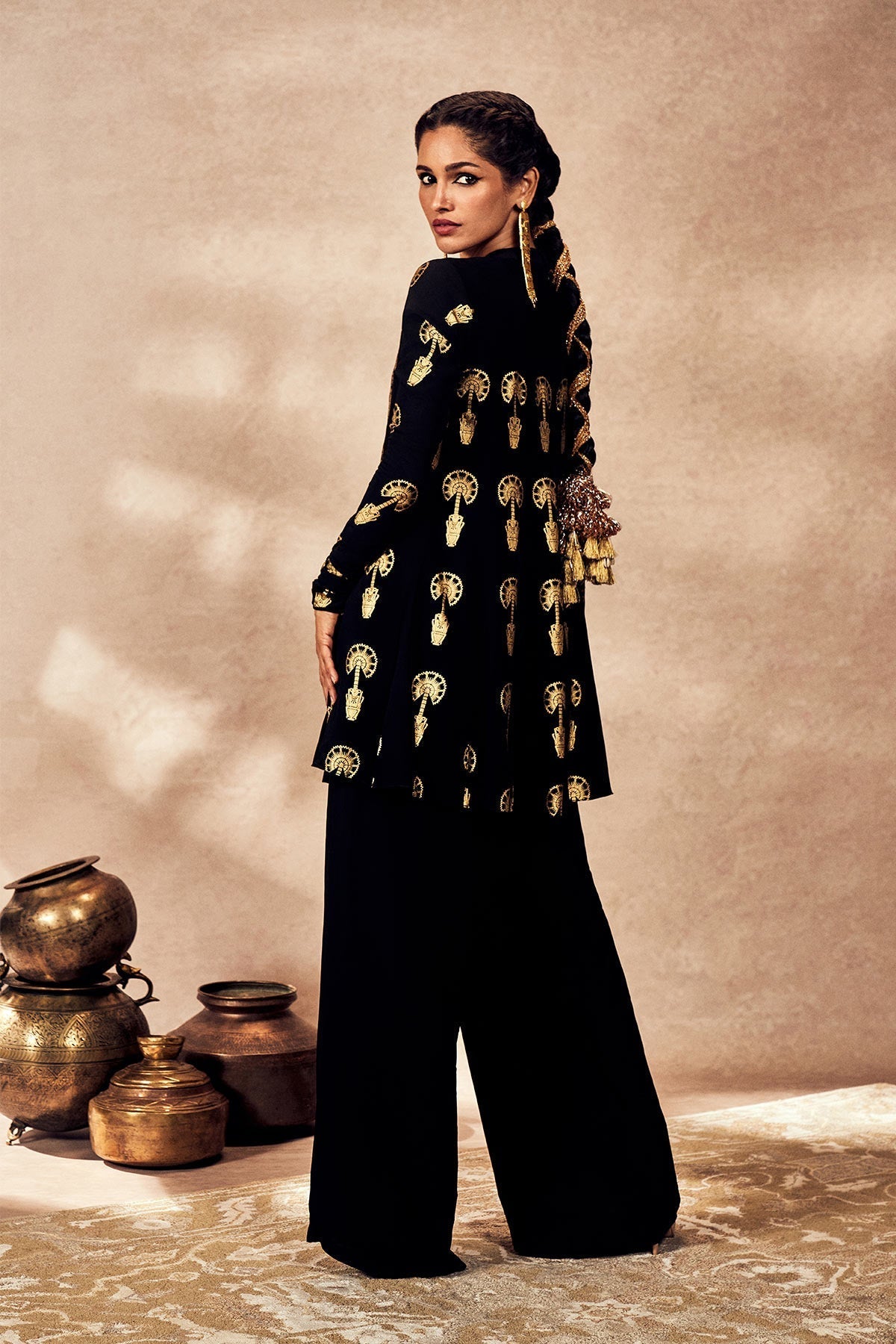 Black Traveler's Palm Tunic Set