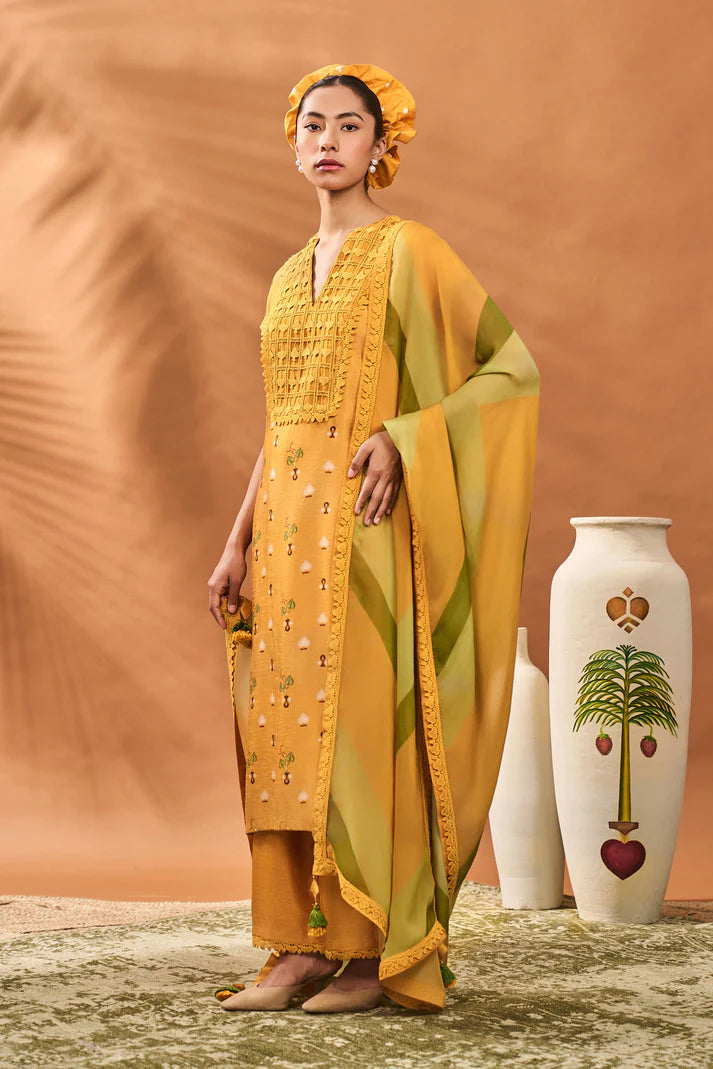 Yellow Spades Blossom Kurta Set