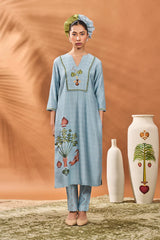 Powder Blue Spades Blossom Kurta Set