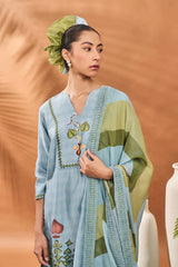 Powder Blue Spades Blossom Kurta Set