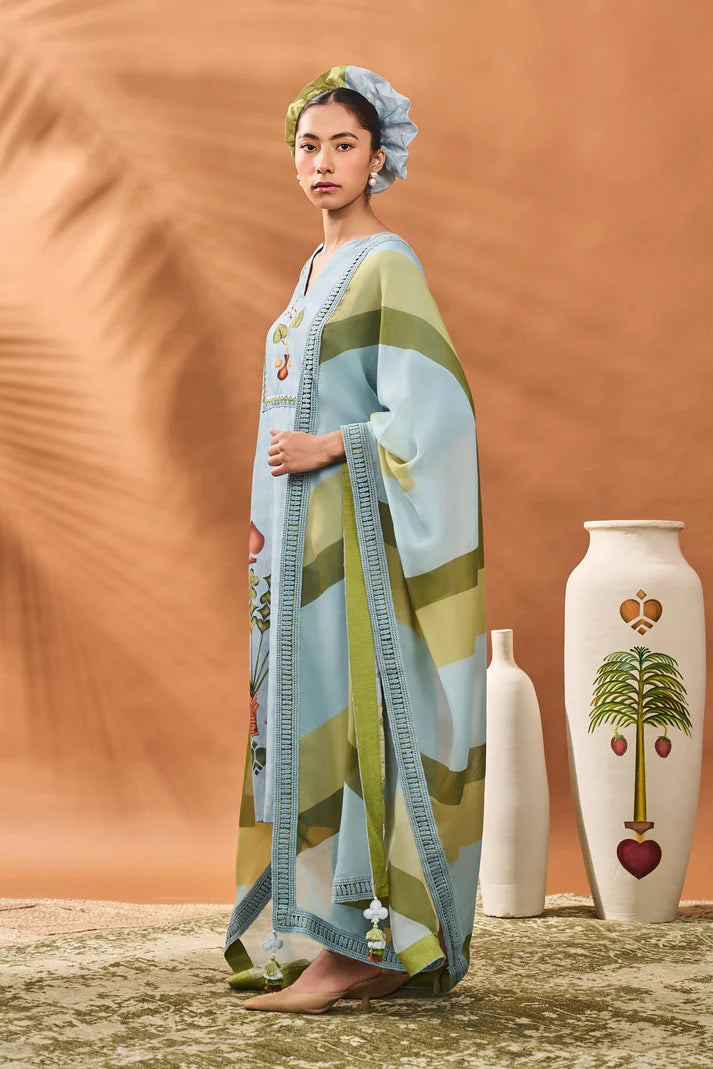 Powder Blue Spades Blossom Kurta Set